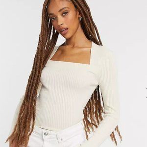 ASOS DESIGN Ribbed Square Neck Sweater Cream
